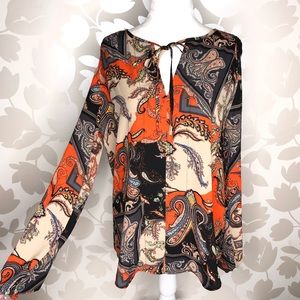 Joan Vass | Colorful Top-Tie Long-Sleeve Blouse